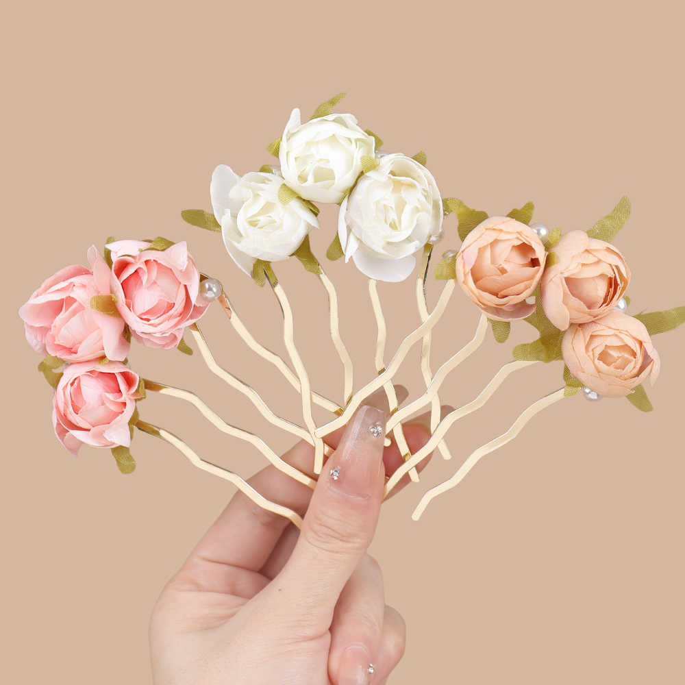 新中式玫瑰花千金风头饰四齿发簪簪子精致新中式气质女簪花发饰