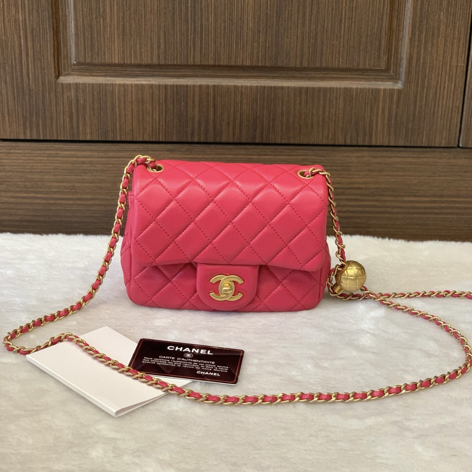 99新 Chanel/香奈儿 枚粉金球方胖子单肩包 30开/二奢