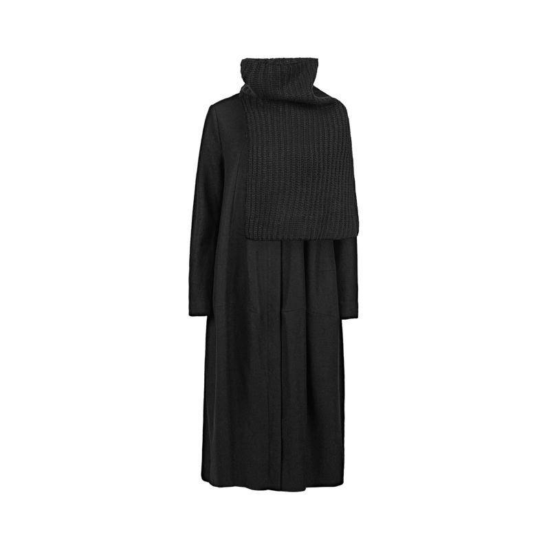 圣迪奥女装时尚休闲立领围脖两件长款毛呢大衣S21481812