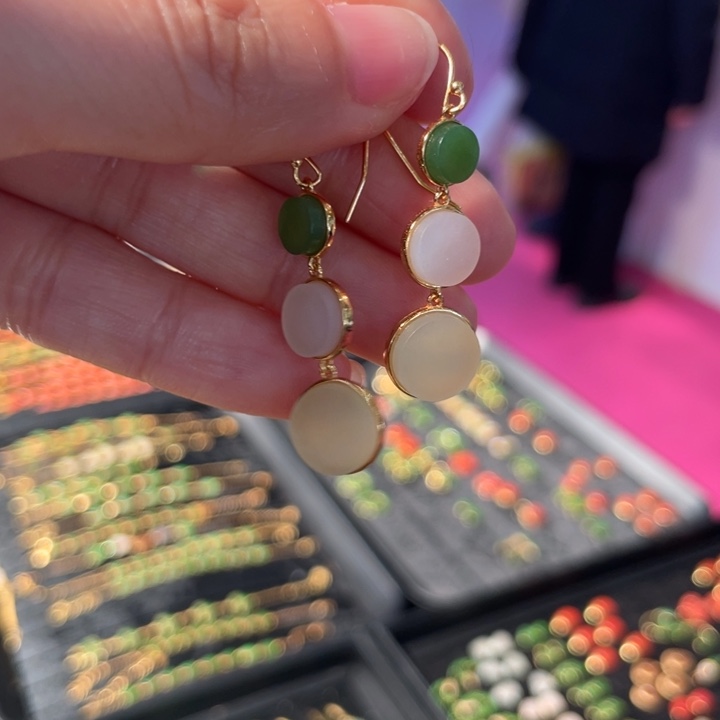 和田玉银S925镶嵌耳饰