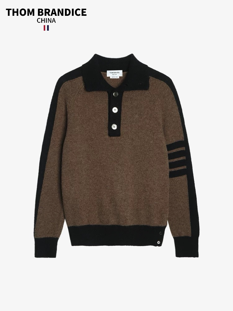 【官方旗舰】THOMBRANDICE汤姆布郎澳毛拼色翻领四杠POLO针织衫男士
