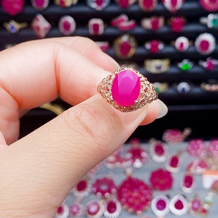 红宝石戒指银S925镶嵌