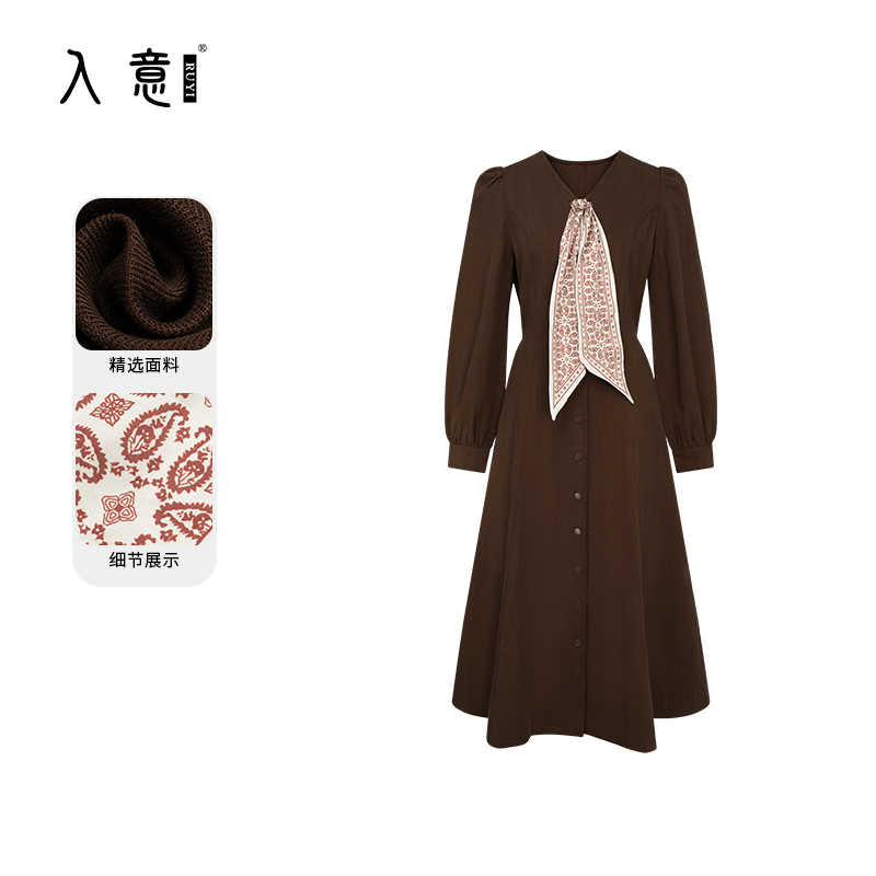 【入意】2025春季新款文艺领结连衣裙女修身显瘦中长款正式场合裙子