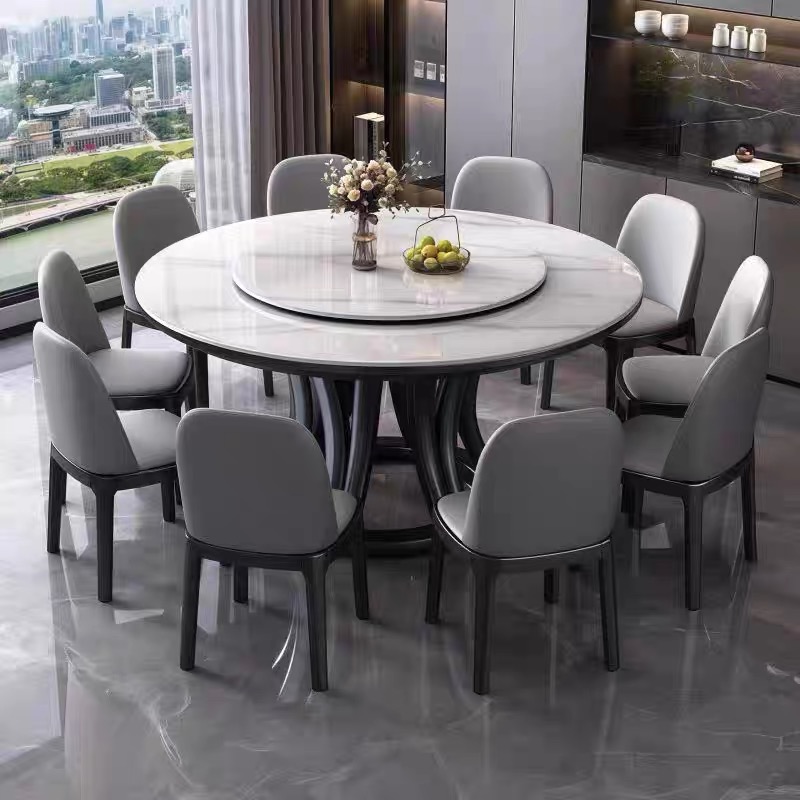 餐桌家用岩板实木现代简约轻奢小户型圆桌2025新款大圆桌