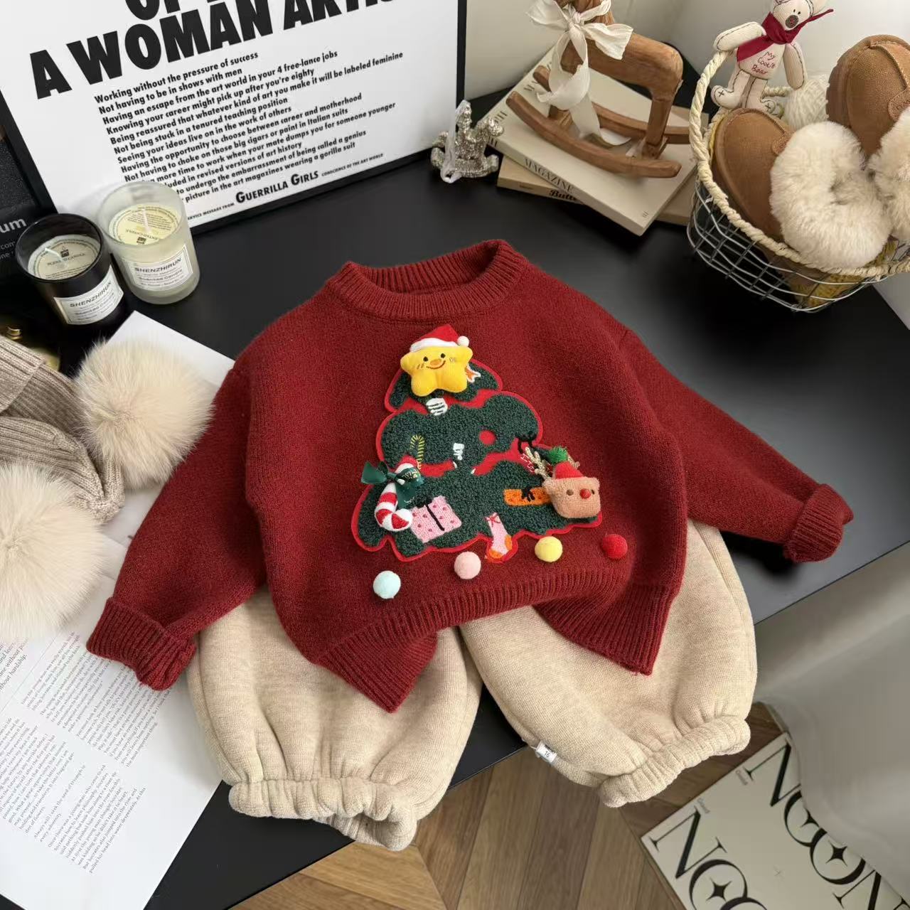 男女童圣诞节毛衣2025冬装新款儿童洋气可爱上衣宝宝打底厚针织衫