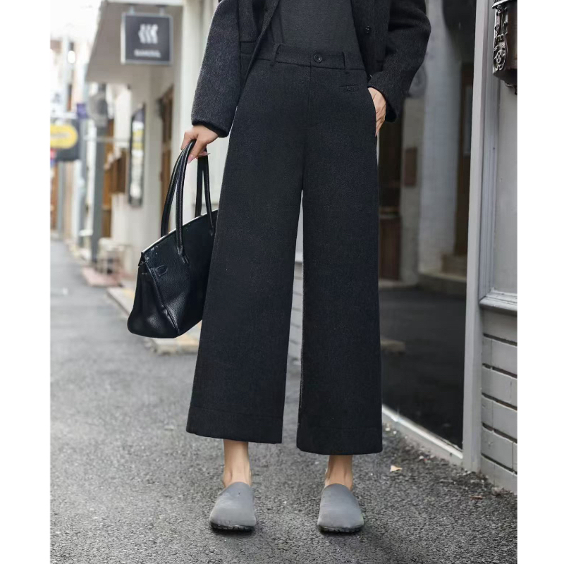 【若衣】羊毛混纺秋冬加厚保暖高腰显瘦阔腿后橡筋九分休闲裤250533