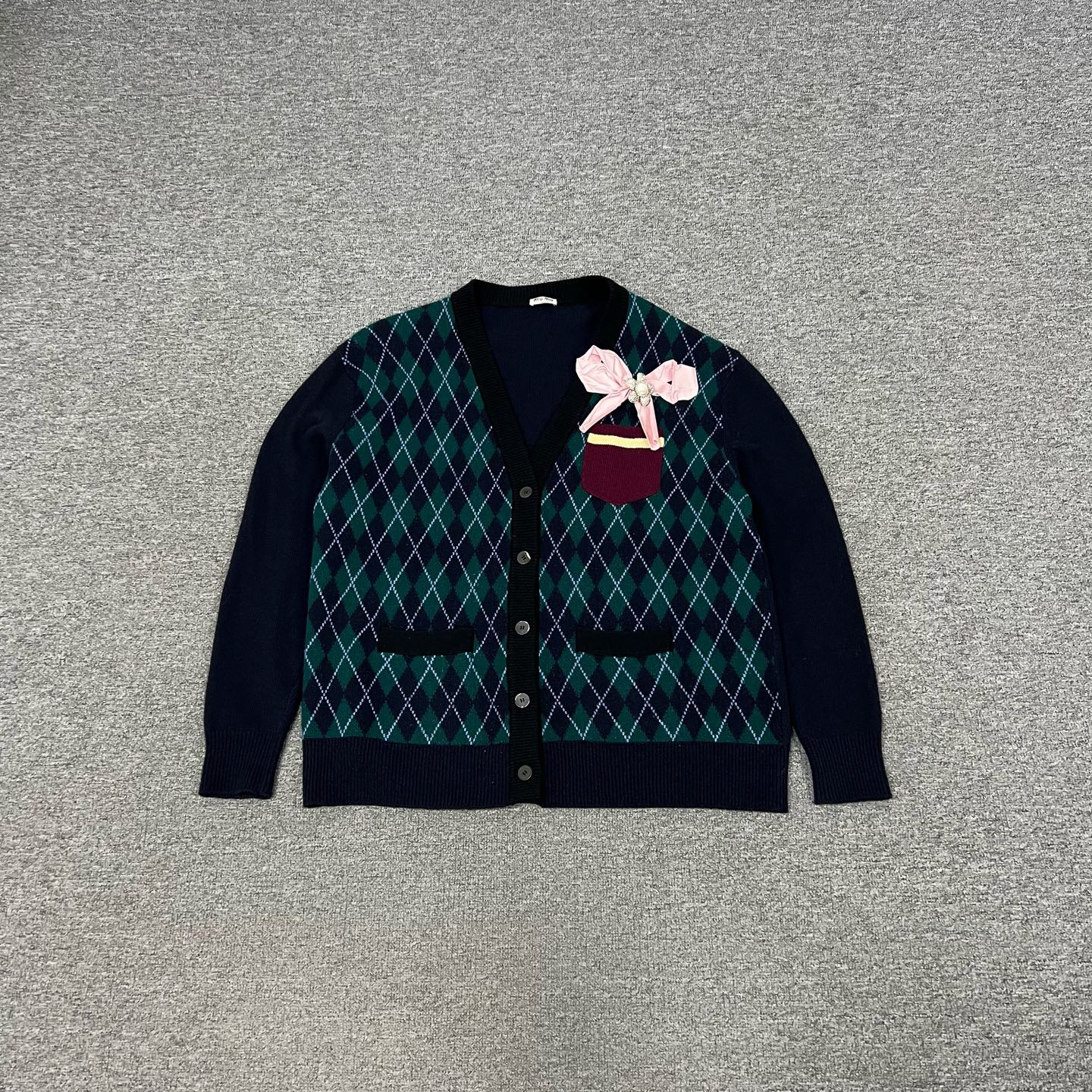 99新 AMIPARIS 缪缪 绿色 格纹 针织 开衫 38码