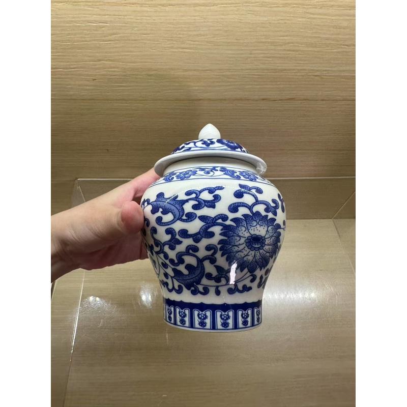 缠枝莲将军茶叶罐-ZH789复古复古家用陶瓷纯手工手绘中式釉下青