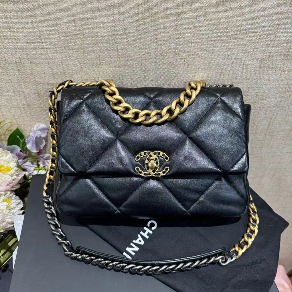 95新 Chanel/香奈儿  黑金19bag中号单肩包 28开