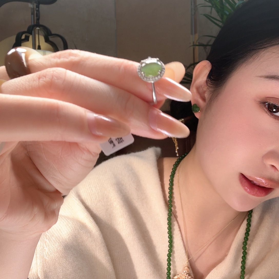和田玉戒指银S925镶嵌