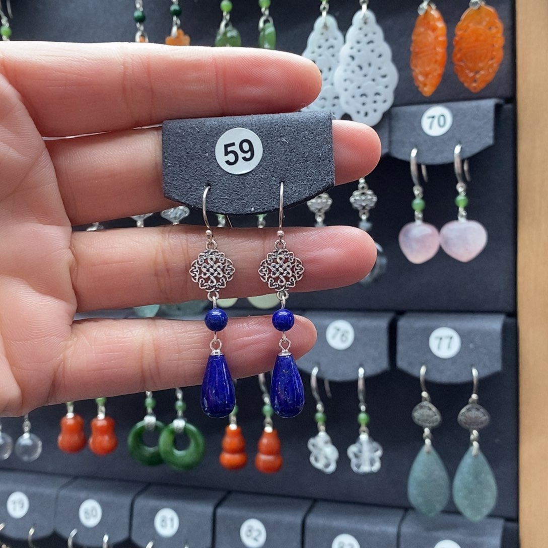 断***雪青金石银S925镶嵌耳饰