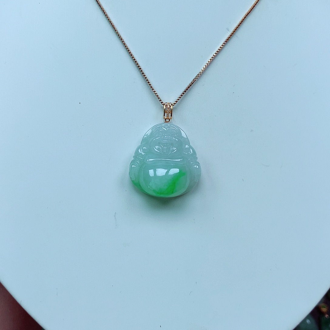 翡翠颈饰18K金镶嵌天然翡翠A货