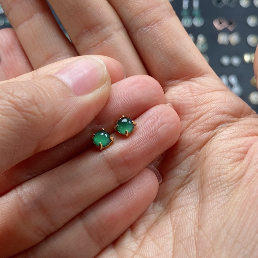 翡翠耳饰银S925镶嵌翡翠首饰