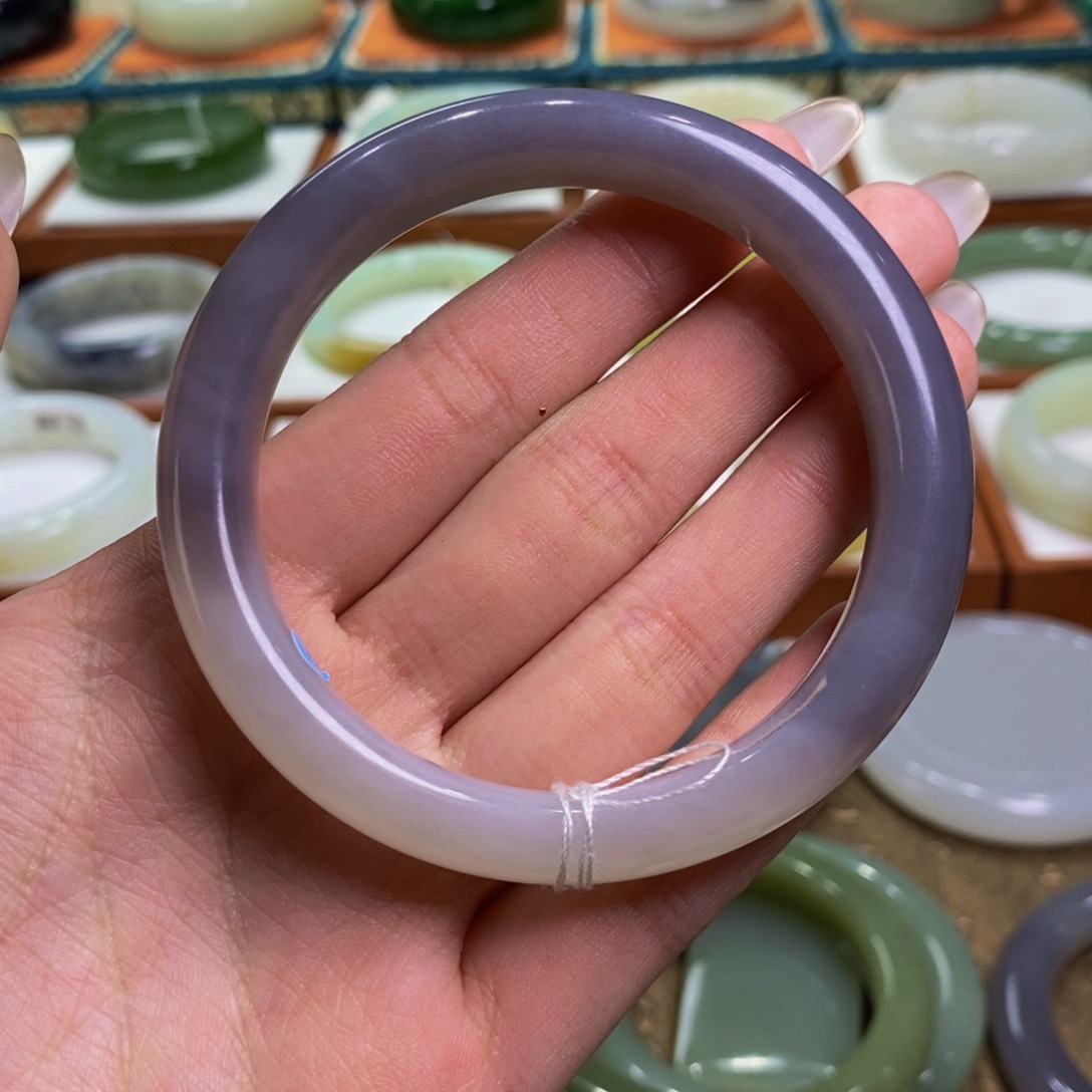 和田玉手镯未镶嵌语*晴青海烟紫59➕