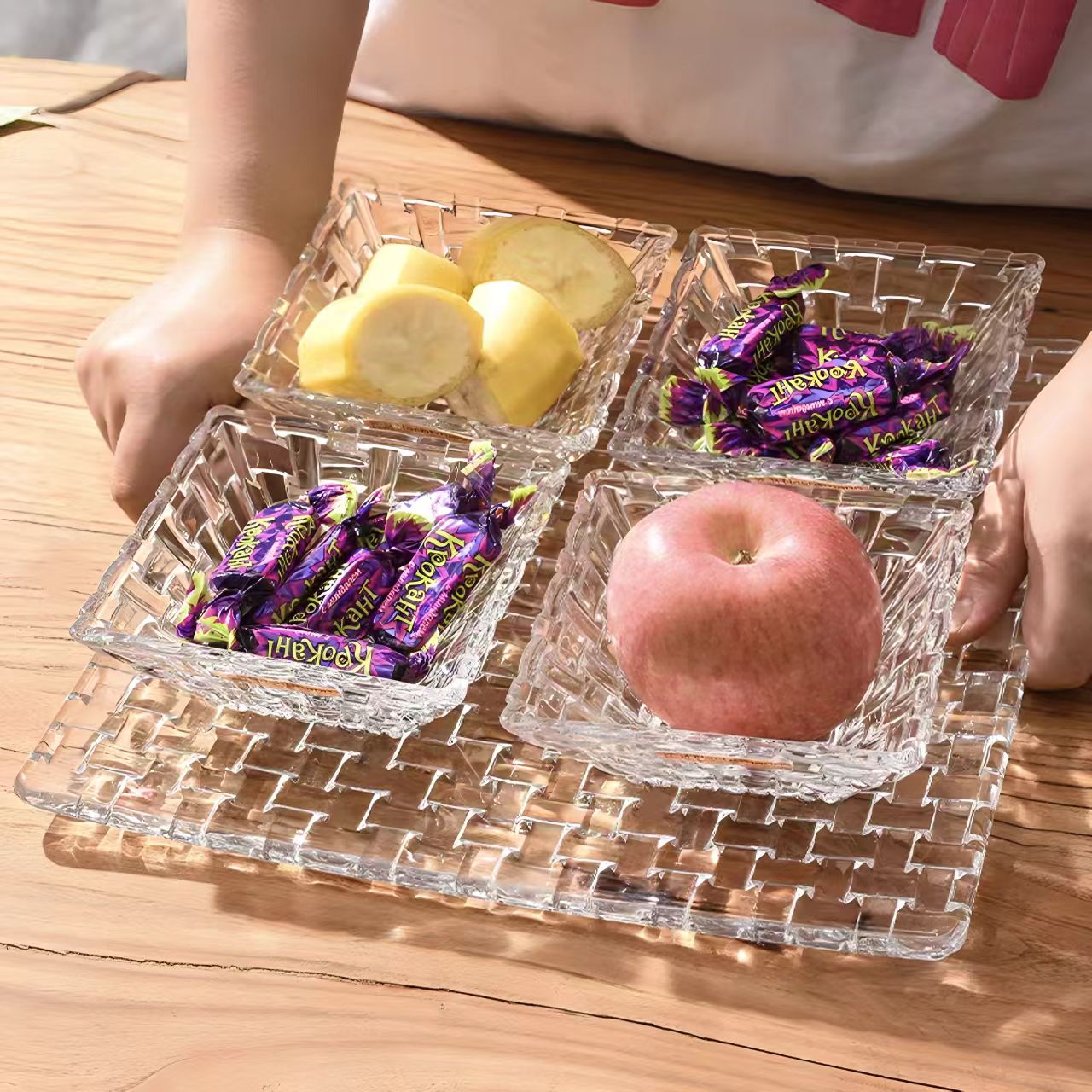 【金橘专属】家用水晶玻璃果盘5件套糖果盒水果盘干果零食摆放盘