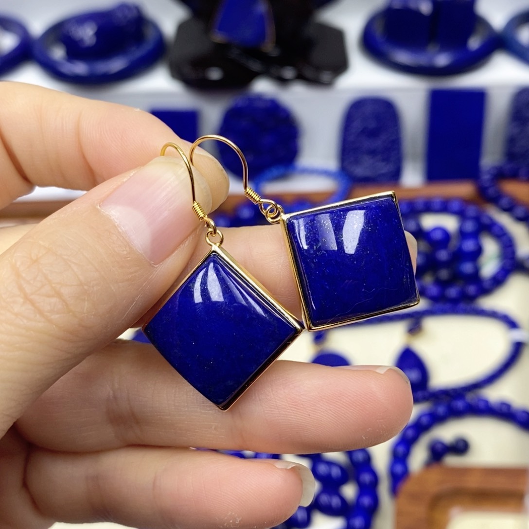 青金石耳饰银S925镀金镶嵌