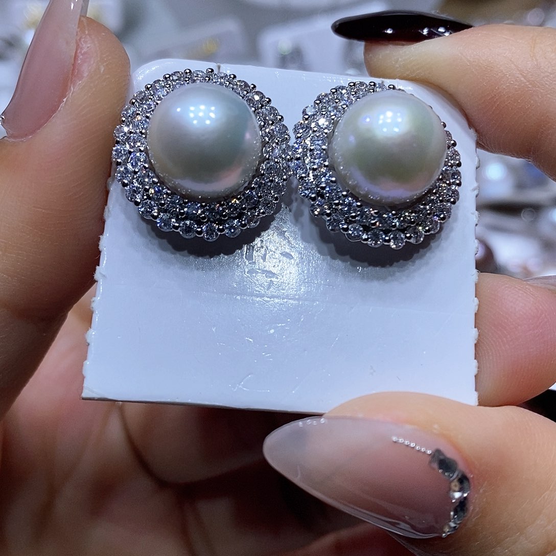 淡水珍珠耳钉银S925镶嵌