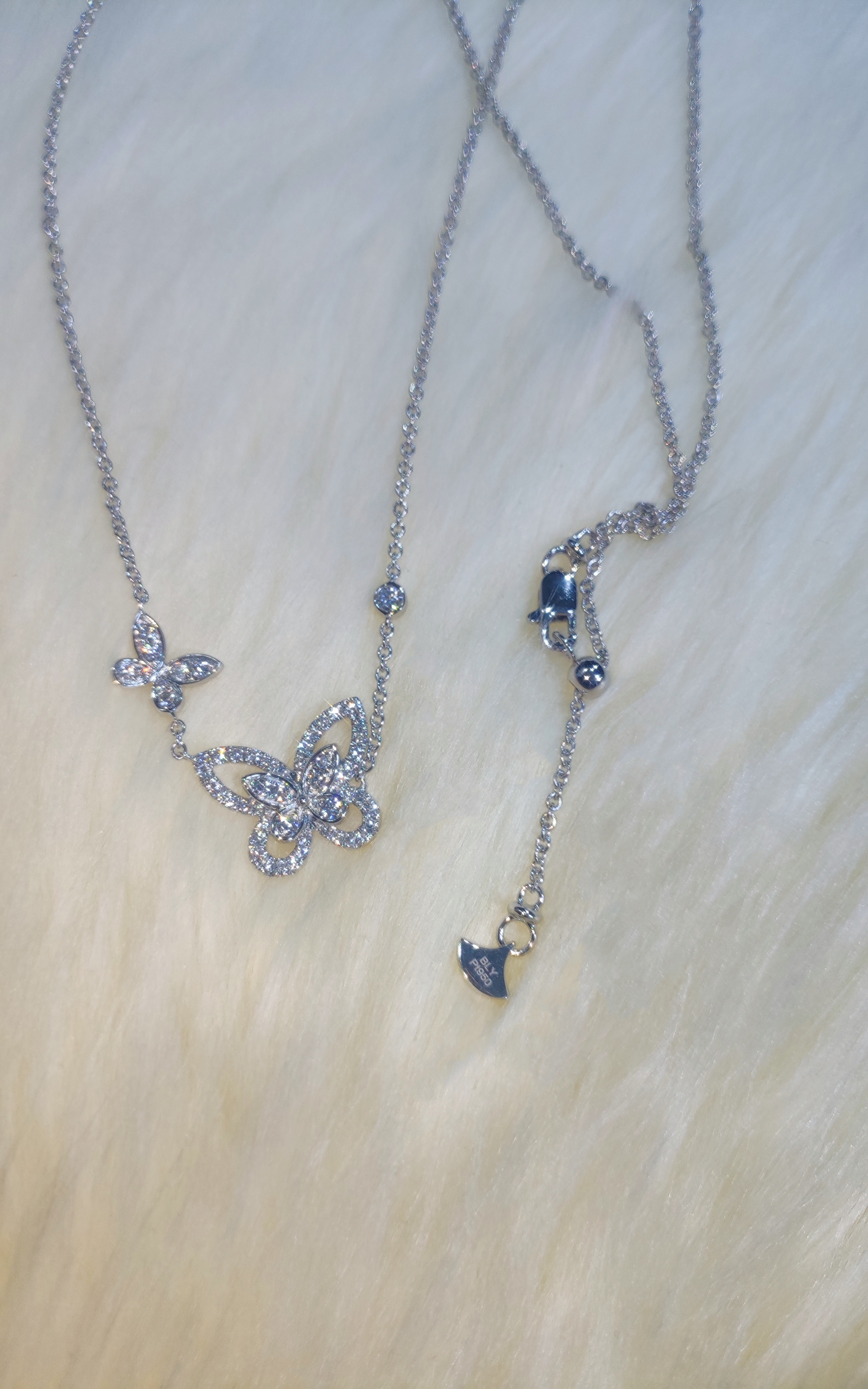 实验室培育钻石【宝丽亚】白金双蝴蝶满钻项链 约6克多