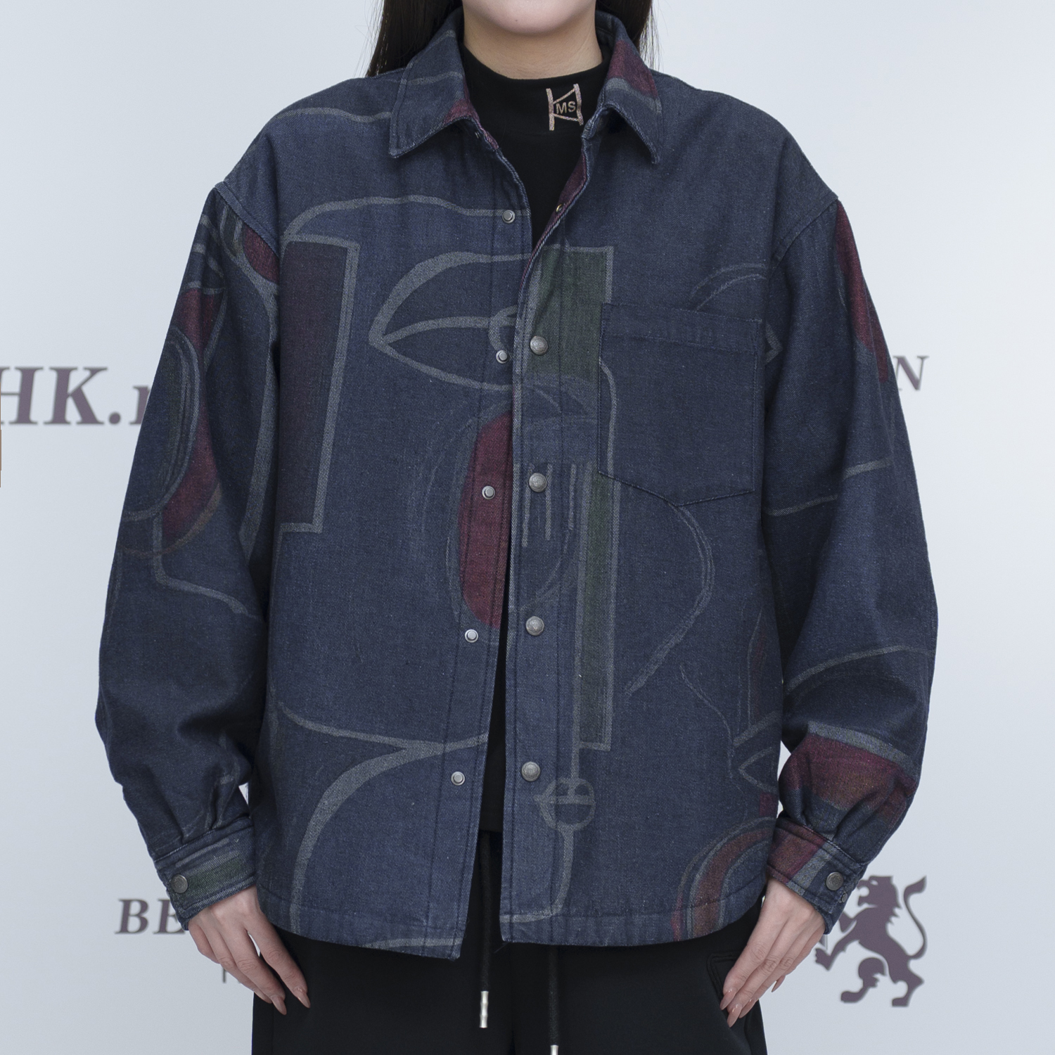 2025H·K美狮潮牌时尚冬季复古港风印花翻领休闲夹克
