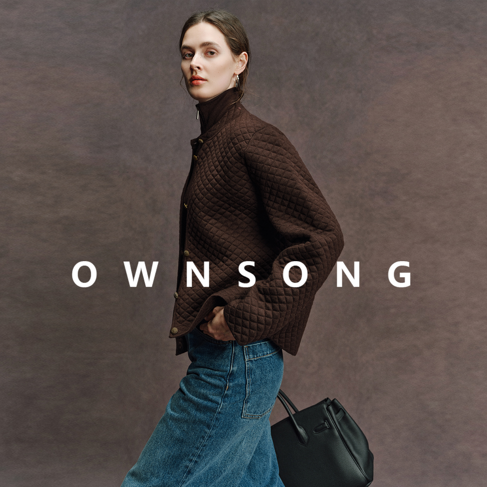 OWNSONG柔软软糯！百搭圆领绗缝加厚羊毛棉服秋冬针织棉衣外套