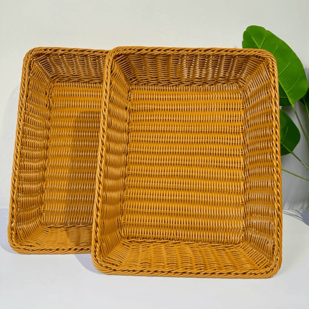 WY057（两件套）藤编长方形家用水果零食收纳筐厨房陈列筐手工储物