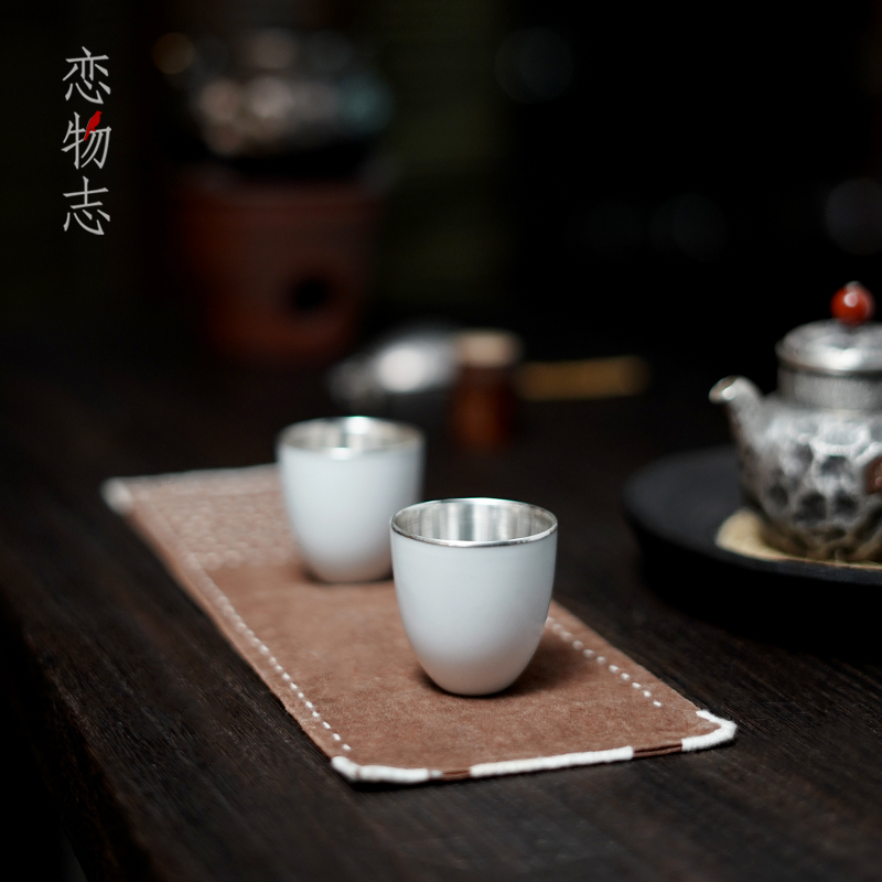 足银999纯手工包银杯品茗杯银茶杯景德镇功夫白瓷茶杯 手工拉胚