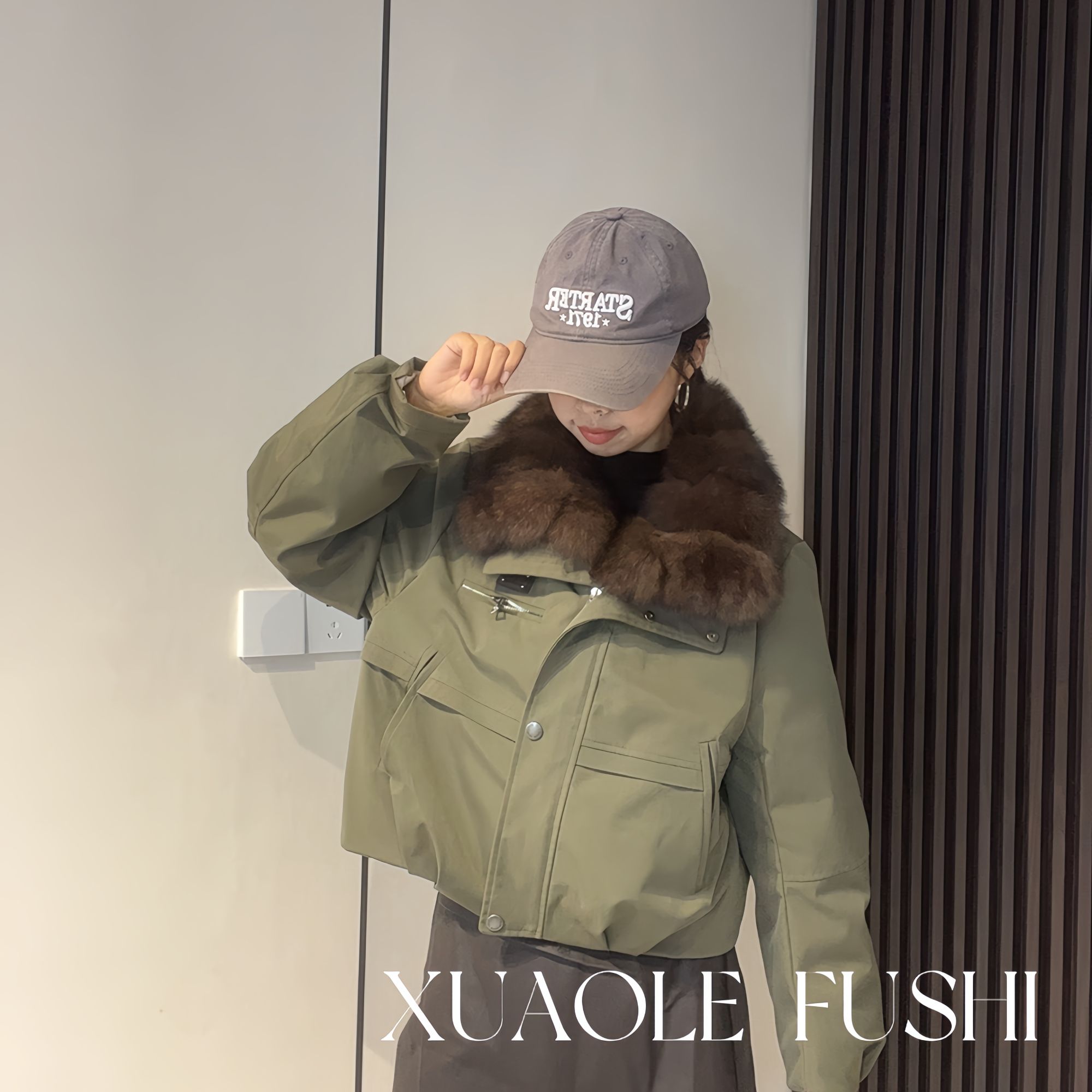 可拆卸狐狸毛大毛领外套女短款白鸭绒内胆派克休闲冬季