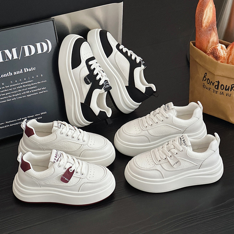 【增高6CM】真皮厚底小白鞋女2025秋冬季新款百搭轻便松糕鞋2501-2