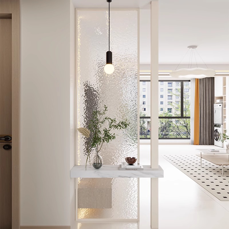 半墙隔断水纹玻隔断入户长虹屏风铁艺岩板玄关不锈钢遮挡简约装饰