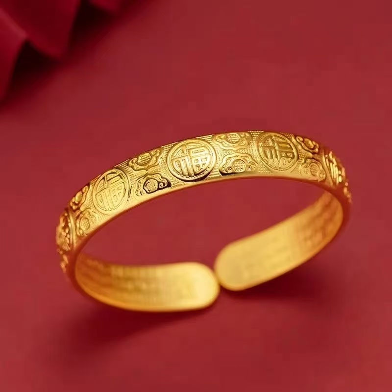 【天启甄选】 民族风圈口可调复古心经手镯开口镯百福手镯(E10)