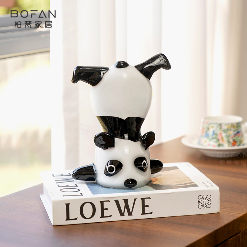 bofan/柏梵现代简约琉璃熊猫小狗小猫客厅玄关酒柜装饰品家居摆件