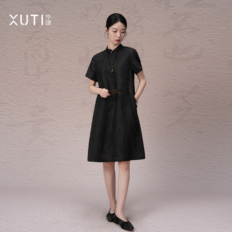 序缇『幽若』新款夏季国复古风新中式女装桑蚕丝连衣裙H92-9797