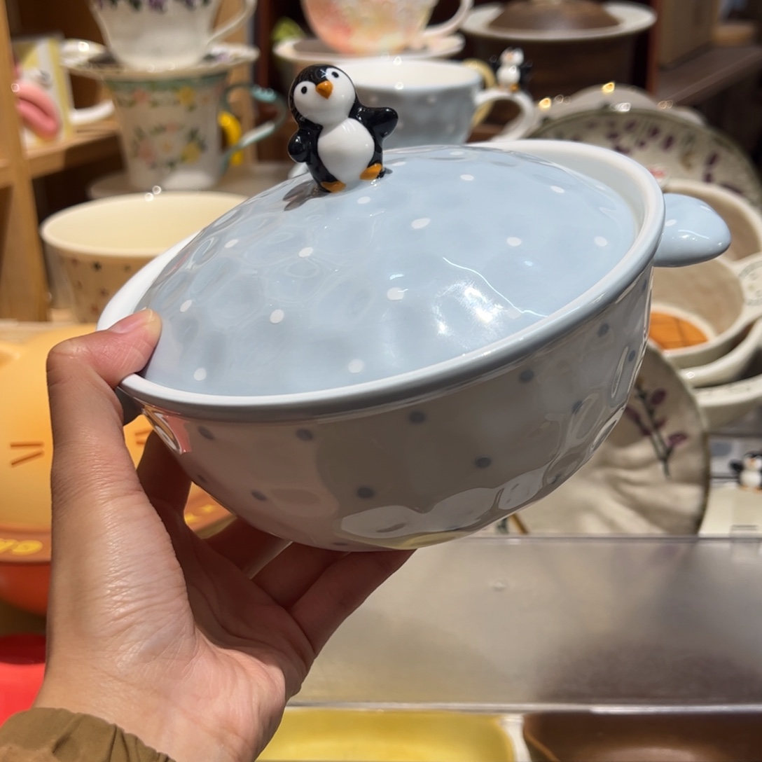 企鹅双耳泡面碗可爱