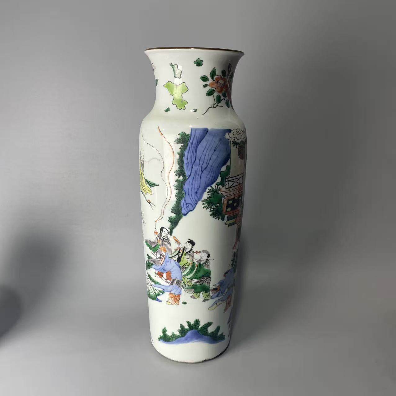 青花五彩八仙贺寿筒瓶