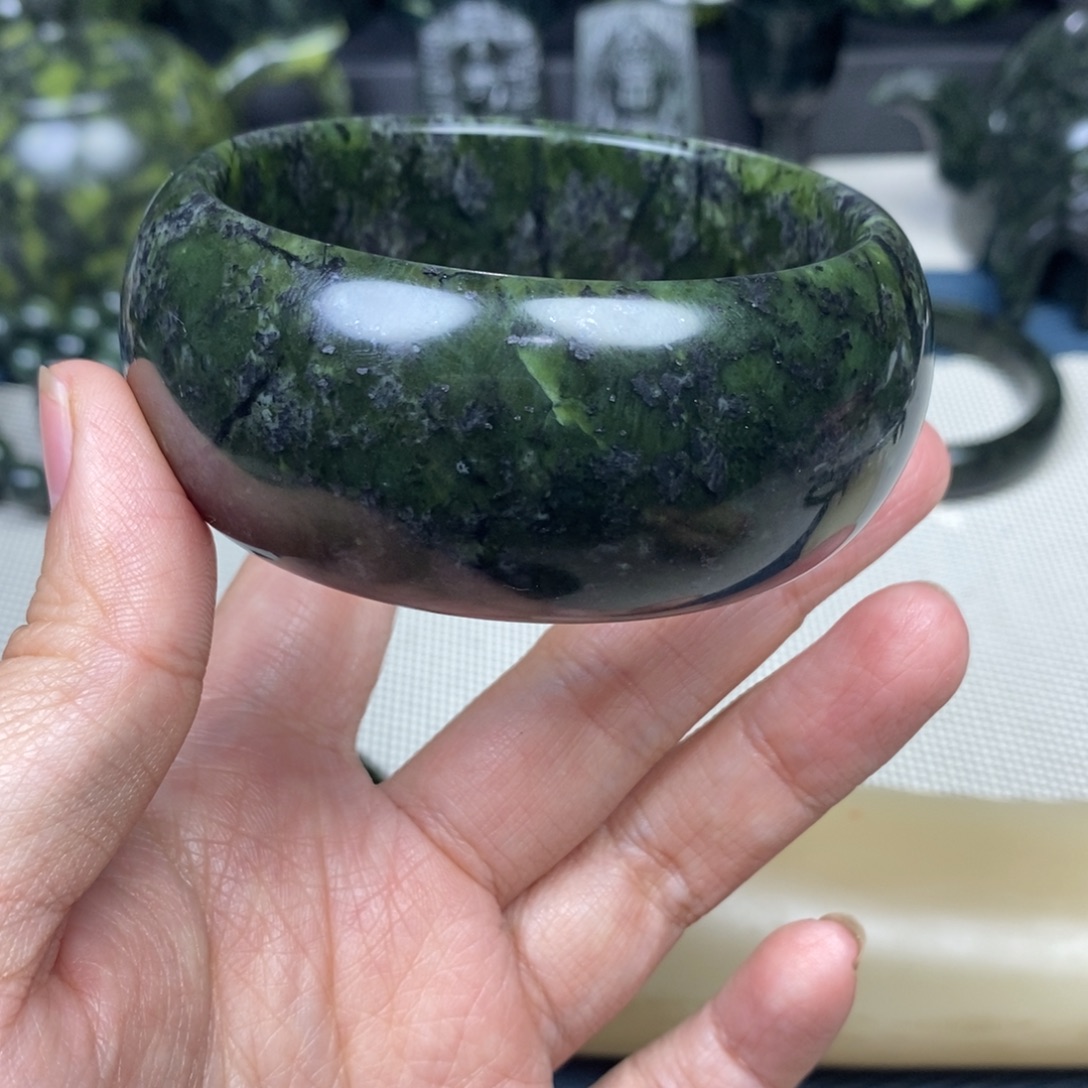 风****蛇纹石玉未镶嵌手镯62mm精品药王石，微结构