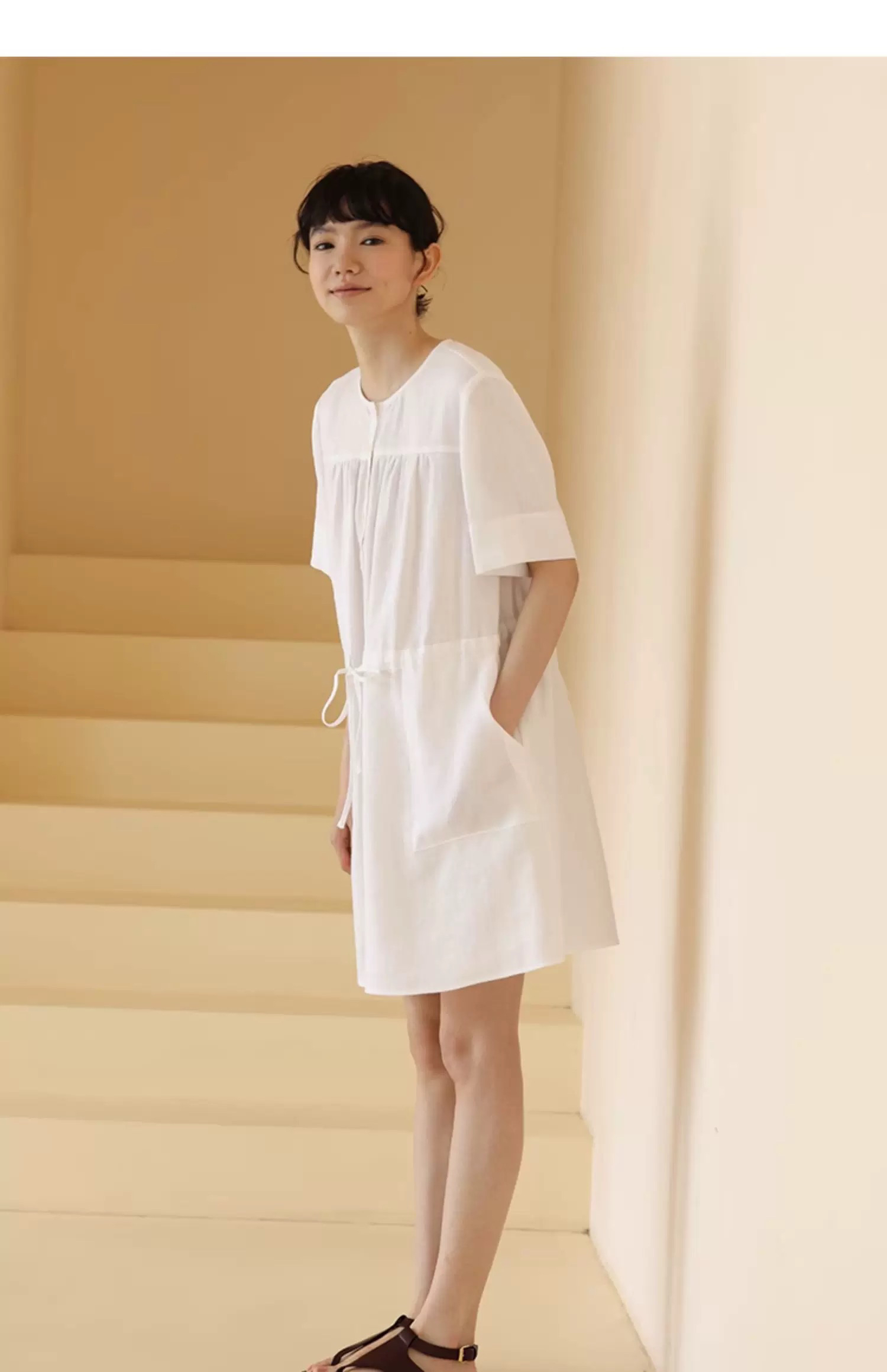 哈齿小姐（原279）夏季新款冰河冷衫砂洗天丝亚麻宽松抽绳连衣裙