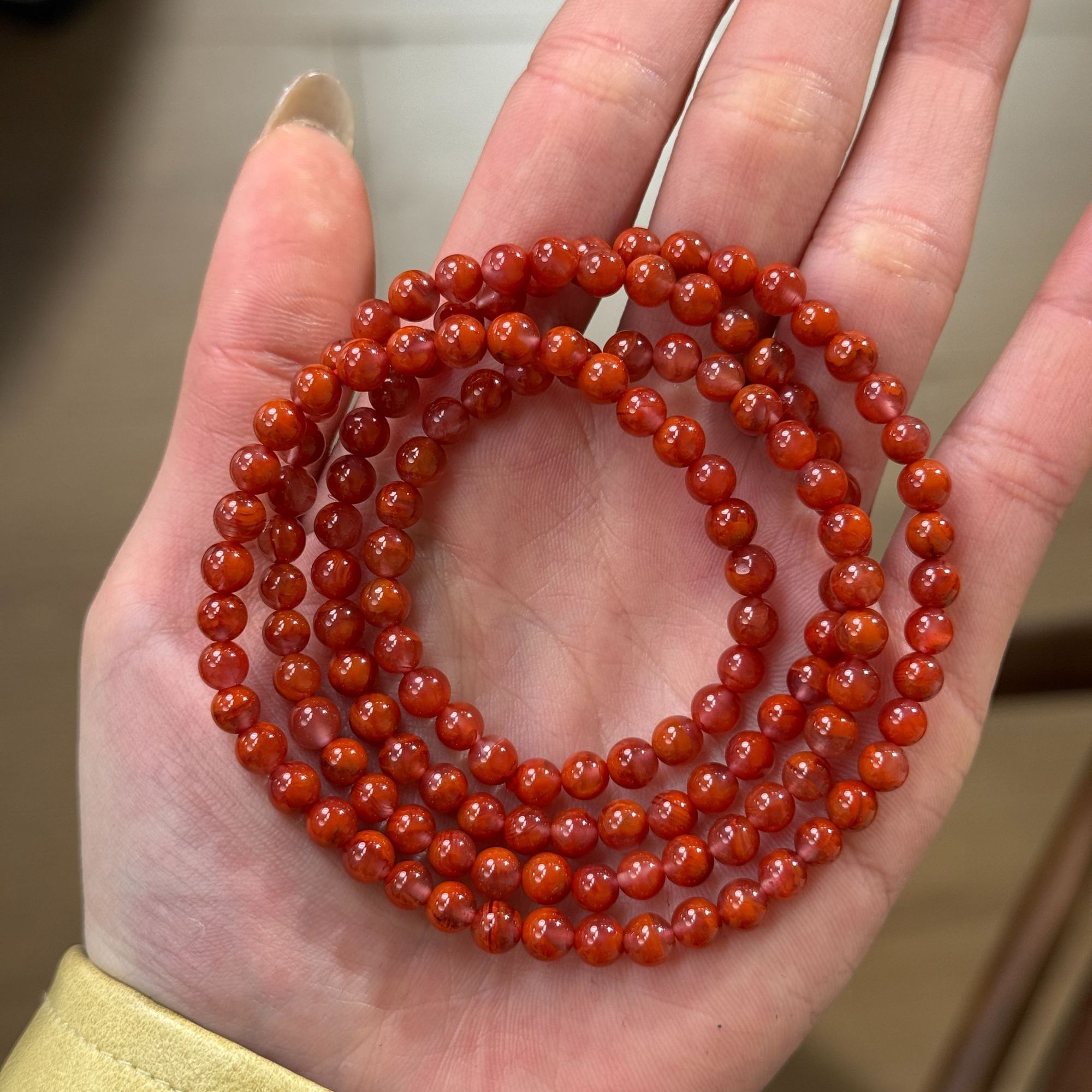 天然南红5mm+圆珠念珠手串