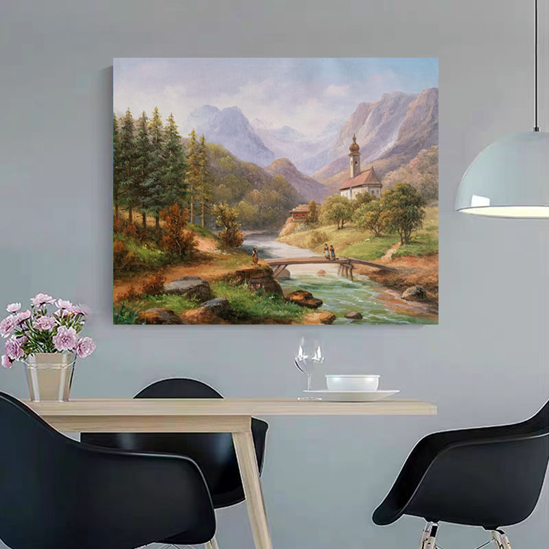 《山间圣境》50*60含内框，刘春建手绘油画装饰画，客厅背景墙挂画
