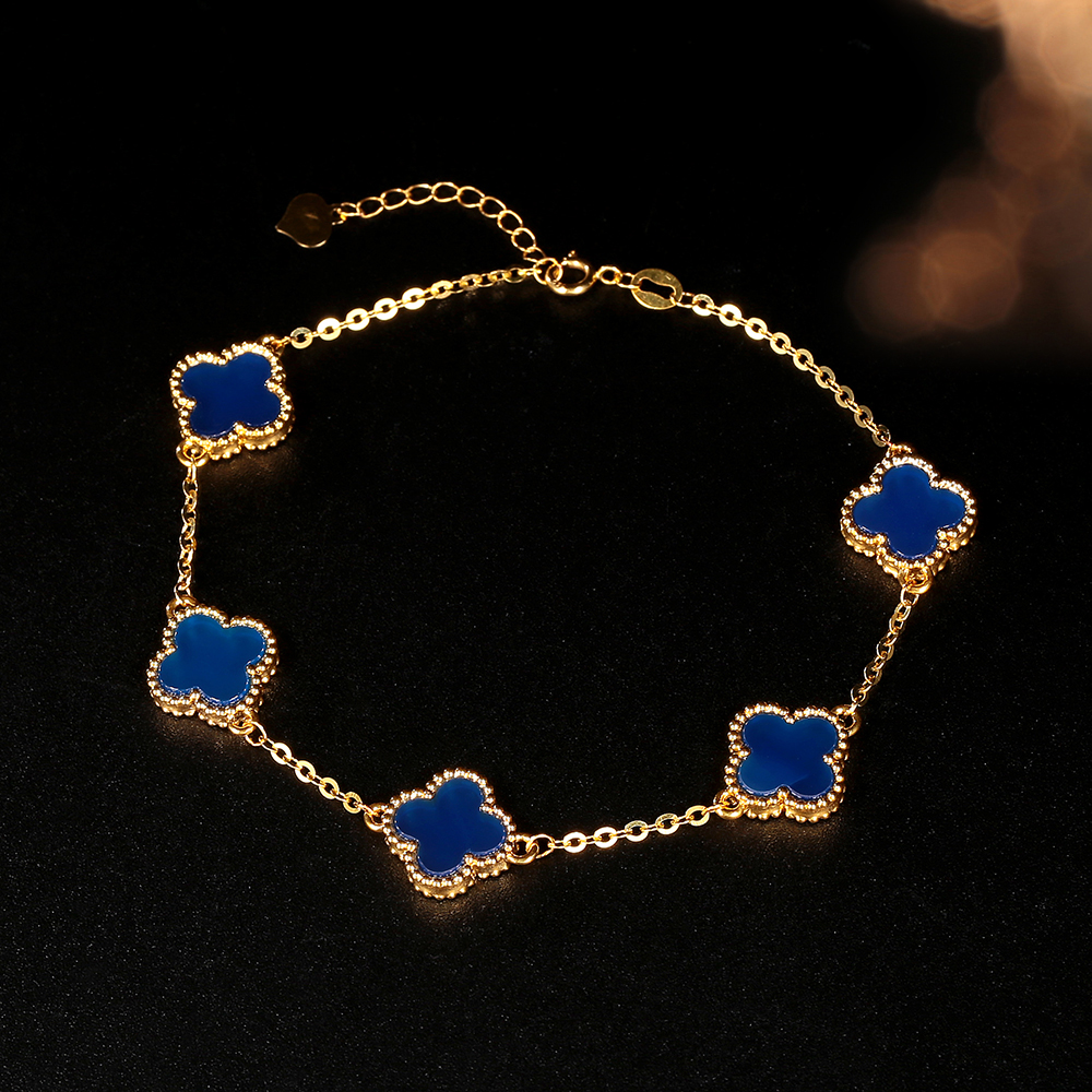 【阿乐专属】18k金玛瑙克莱因蓝10/13/15mm四叶五花手链