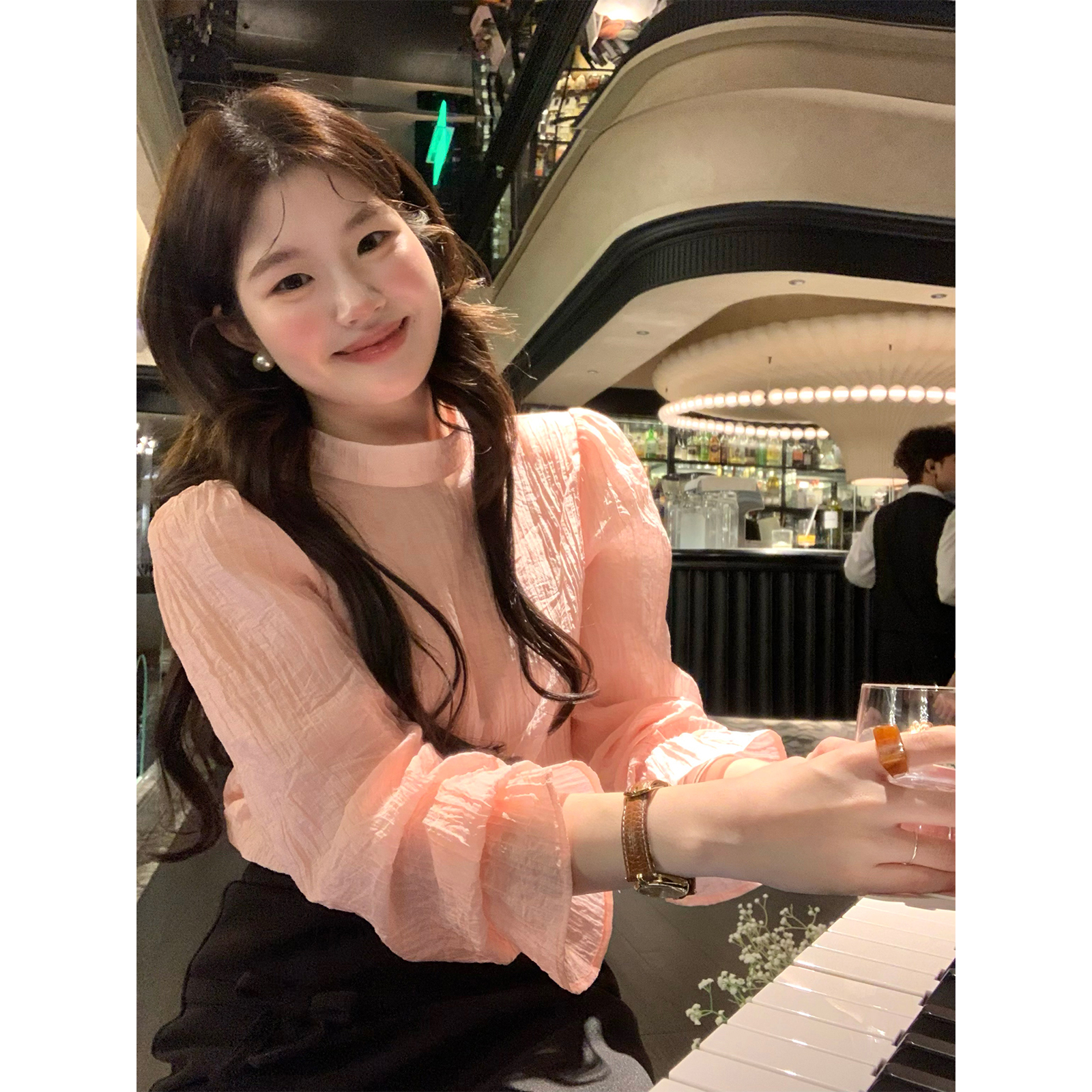 火火火【流光白茶】韩系气质法式高级感衬衣喇叭袖上衣C39992HH54