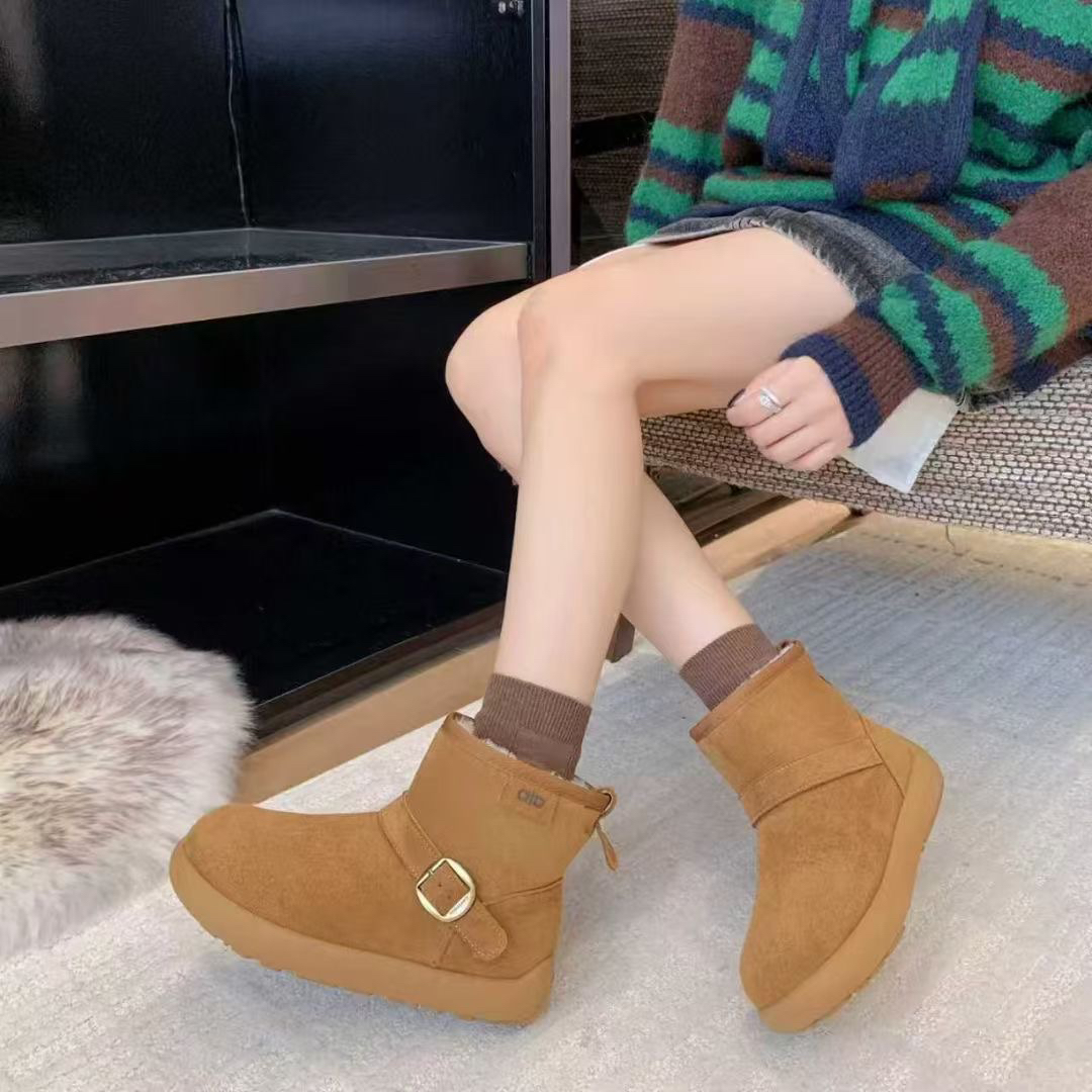 冬季加绒土豆鞋加厚雪地靴女防水防滑保暖短筒棉鞋女款时尚百搭