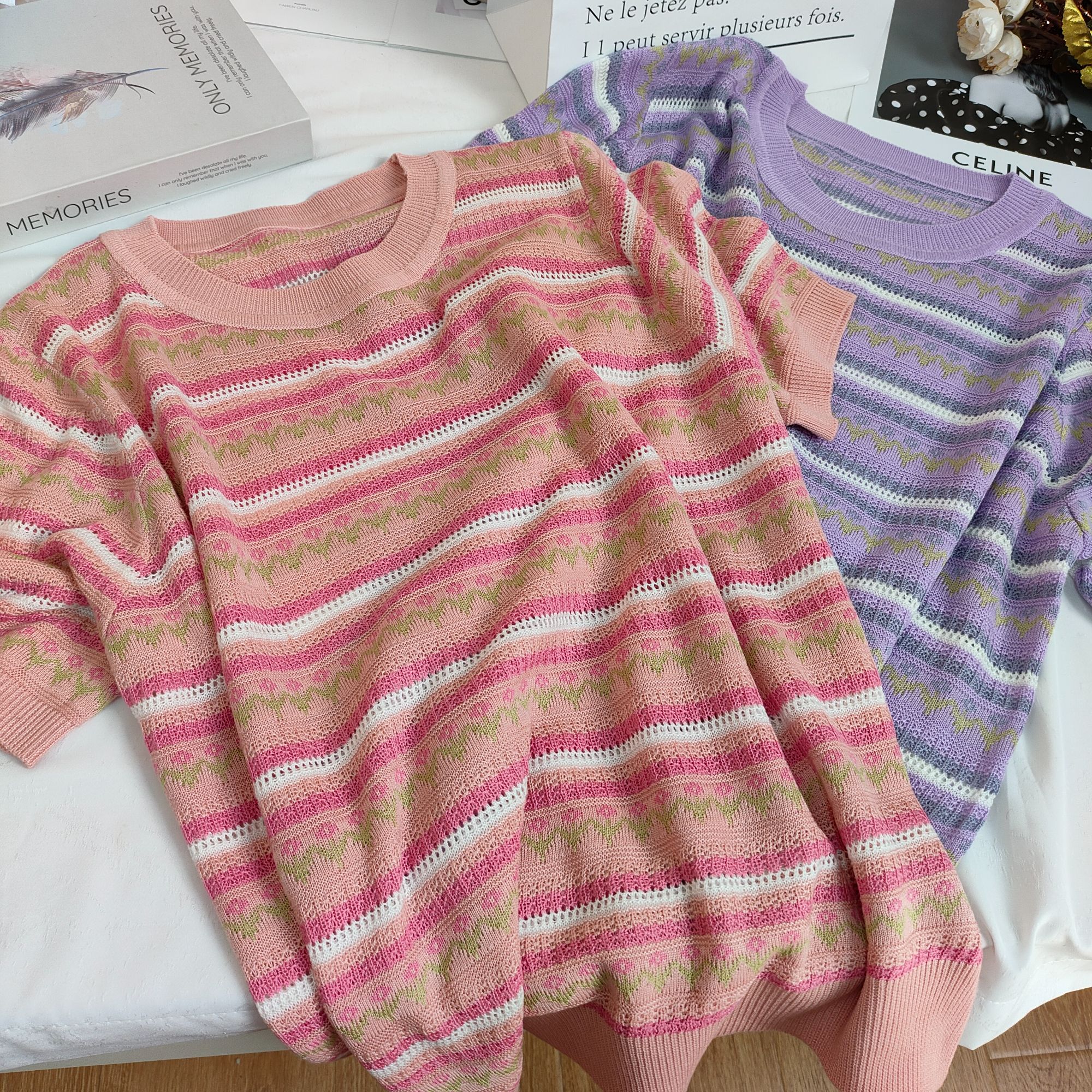 【例畔精选】2025夏季洋气减龄显瘦圆领时尚百搭短袖针织衫S904#