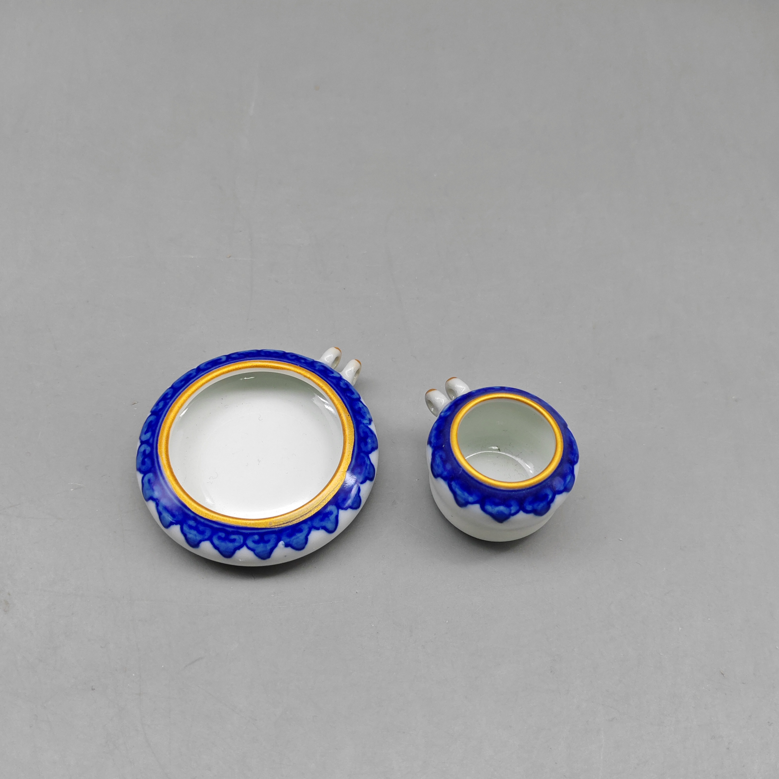 九正堂青花如意边水呈杯绣眼两件套鸟食罐鸟食缸鸟食碗鸟食杯