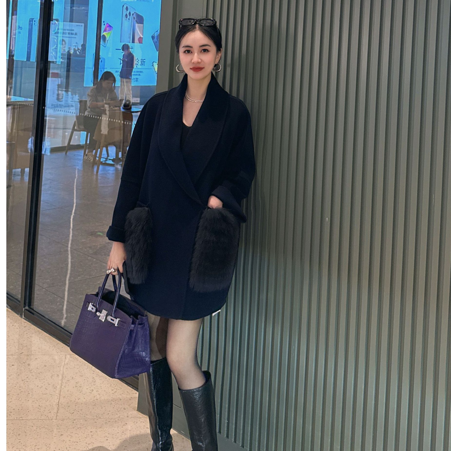 【云境之织】经典优雅气质狐狸毛廓形简约秋冬女士短款毛呢大衣