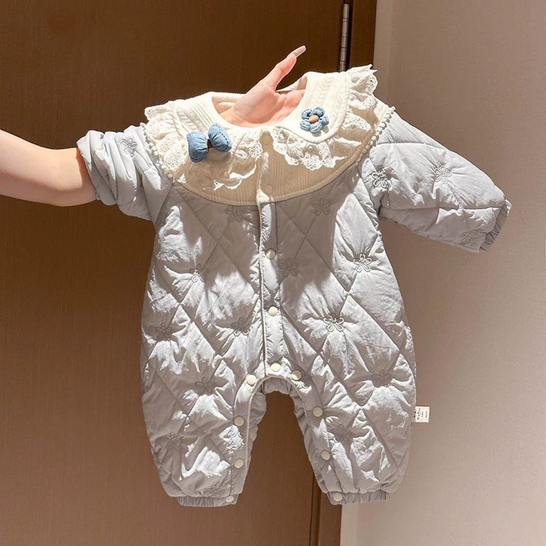 2025冬婴儿连体衣加绒夹棉爬爬服可爱超萌小兔女宝宝哈衣加厚保暖