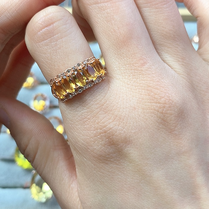 黄晶戒指银S925镶嵌爷**.天然黄水晶
