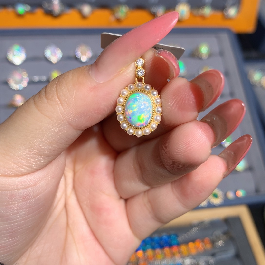 银S925镶嵌欧泊欧泊吊坠l