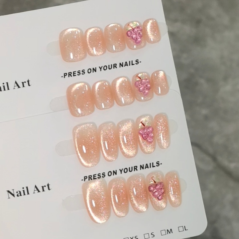 【多肉葡萄】十六手捏立体冰透葡萄爆闪腮红金色猫眼显白手工美甲