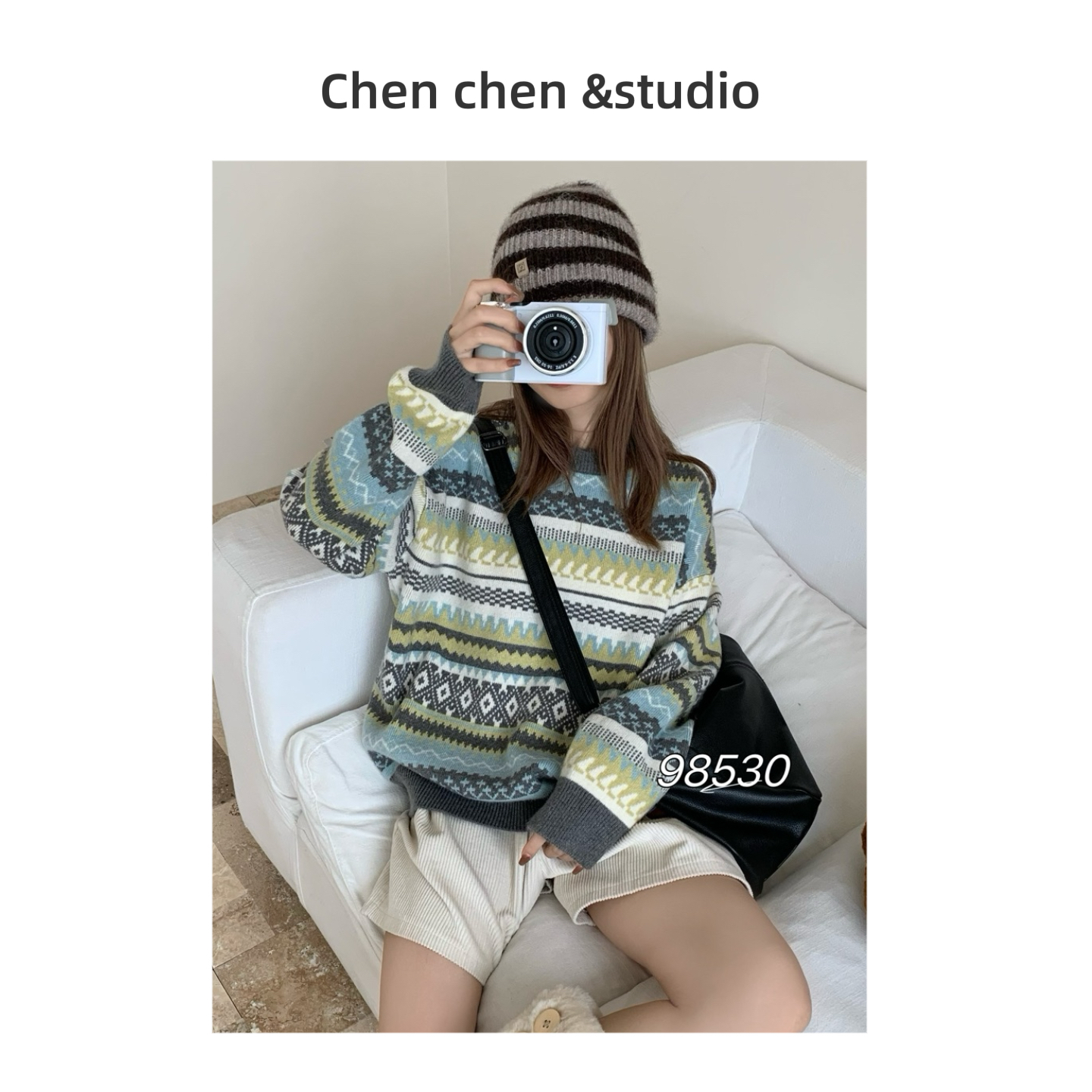 【费尔岛清新提花圆领毛衣】女冬季复古宽松加厚软糯百搭针织衫上衣