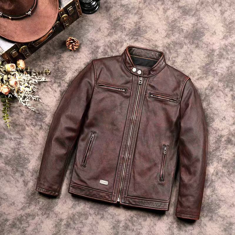 复古真皮皮衣男士机车夹克头层牛皮外套